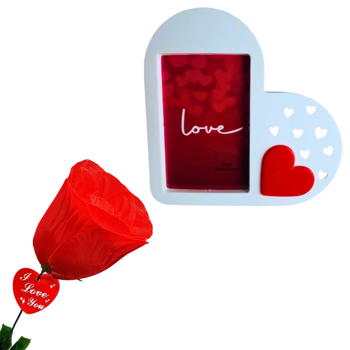 Kit Porta Retrato Coração Branco Amor Love + Botão de Rosa Artificial Embalado Celofane C/ Tag Kit Porta Retrato Coração Branco Amor Love + Botão de Rosa Artificial Embalado Celofane C/ Tag